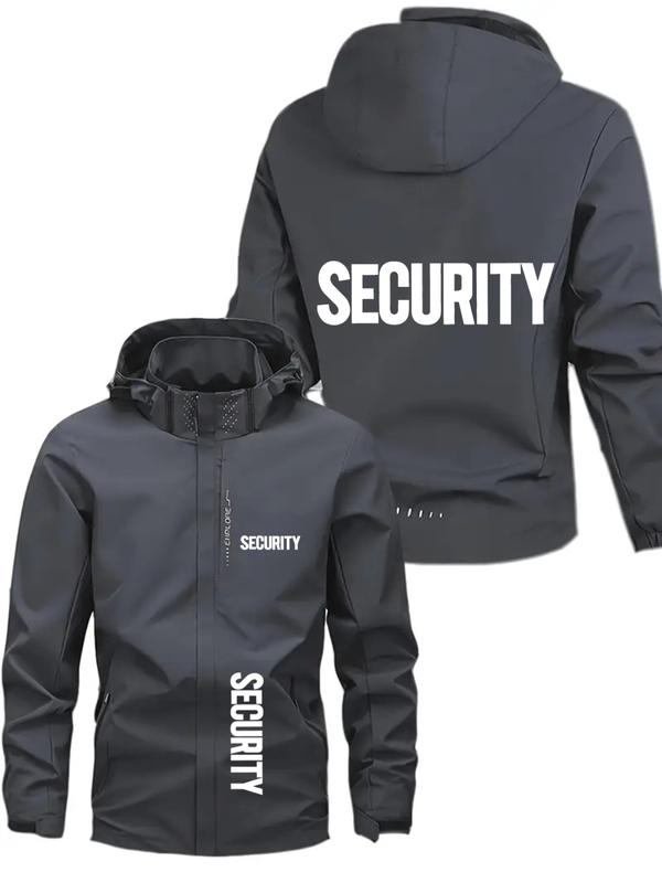 Men's Fashion Jacket with Security Logo, Stylish Zipper Pockets, Casual ...