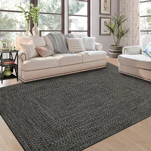 Printed Braided Washable Rug Non-Slip Stain Resistant Area Rug Farmhouse Solid Color Printed Braided Rug Suitable For Living Room Hallway Kitchen
