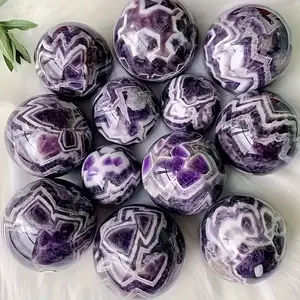 Large-Sized Purple Dreamy Amethyst Sphere Bohemian Style Diameter 2.7-3 Inches Romantic Theme Home Decoration Carved Ornament Ideal Gift for Festivals and Graduation Ceremonies