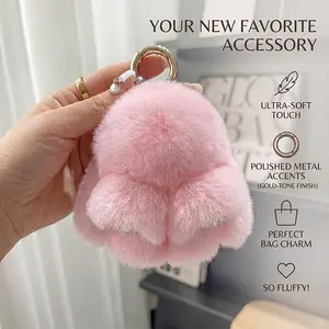 Handmade Bunny PomPom Keychain , Summervibes Graduation Gift for Friends & Students, Stress-Relief Charm, Keepsake Gift
