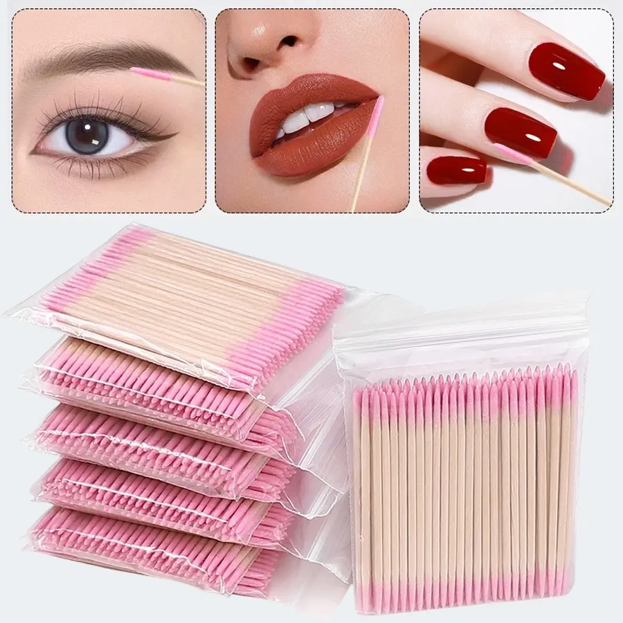 100/200/300/500pcs Dual-Ended Disposable Sterile Cotton Swabs, Tattoo Cleaning/nail Design/lash Extension, Makeup Beauty Tool
