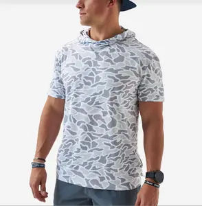 White Camo Short Sleeve Performance Hoodie - Burlebo