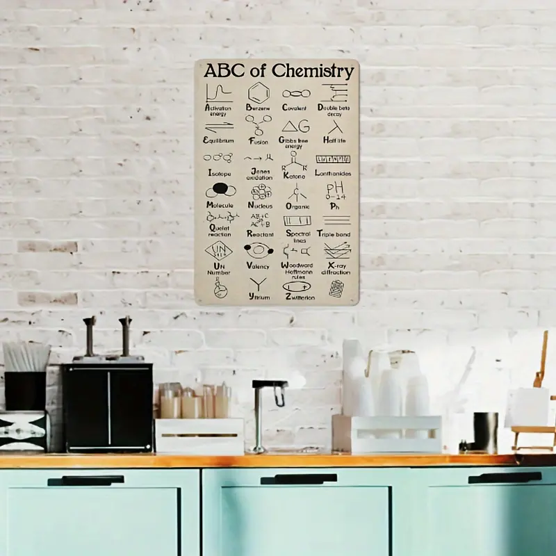 ABCOfChemistry,ChemistryPoster,ActivationEnergy,Benzene,Covalent,DoubleBetaDecayTinSignStyleAluminumMaterialPaintingForVariousScenesLivingRoomKitchenBarCafeGarageYardFarmhouseEtc.,FunnyVintageTinSign12x8in