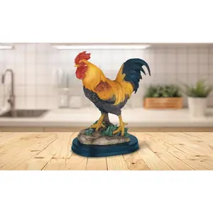 7.5"H Orange Rooster Statue Wild Animal Decoration Figurine