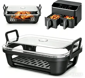 Air Fryer Glass Casserole Dish for Ninja Foodi Dual Zone AF400EU AF500EU DZ400EU & COSORI Heat Resistant Borosilicate Glass Baking Pan with Removable Silicone Handles Dishwasher Safe BPA-Free Accessory tiktokshopspringglowup