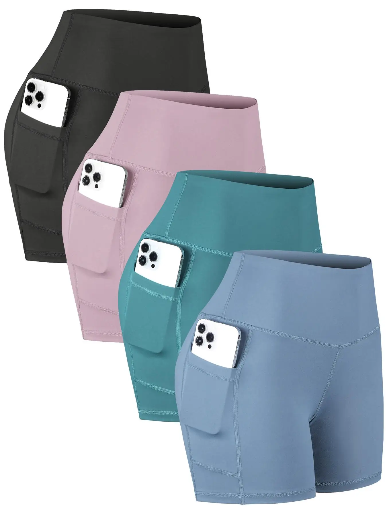 Women's Solid High Waist Pocket Sports Shorts, Sporty Comfy Breathable Skinny Tennis Shorts for Yoga Gym Workout Running, Gym Reaper Athletic Shorts,