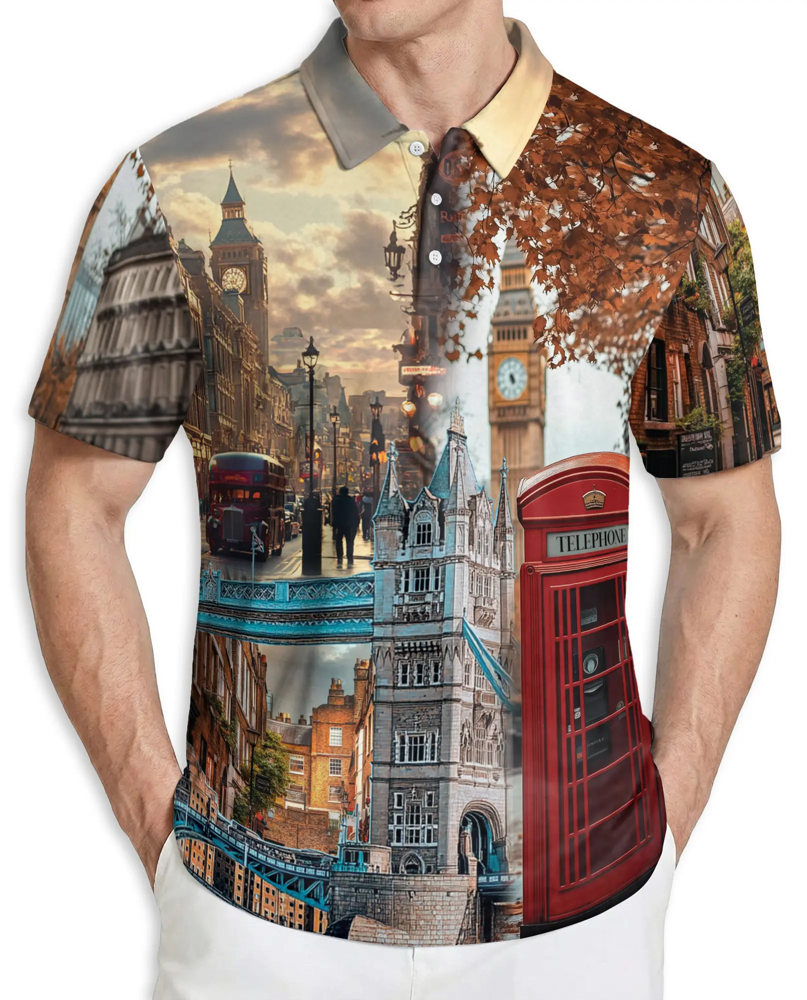 London Travel  Polo Shirt Men Colorful Wildlife Golf Shirt Short Sleeve Casual Animal Polo