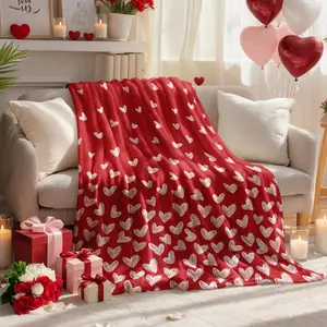 Valentine Flannel Blanket Throw, Red Love Heart Painting Soft Fuzzy Plush Cozy Fleece Blankets for Couch Sofa Bed Lounging, Ideal Gifts for Kids Adults Wife Self