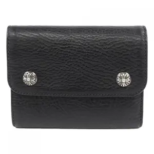Pre-owned Chrome Hearts Calfskin Small Leather Goods WAVE MINI CROSS CH SCROLL LABEL Wallet
