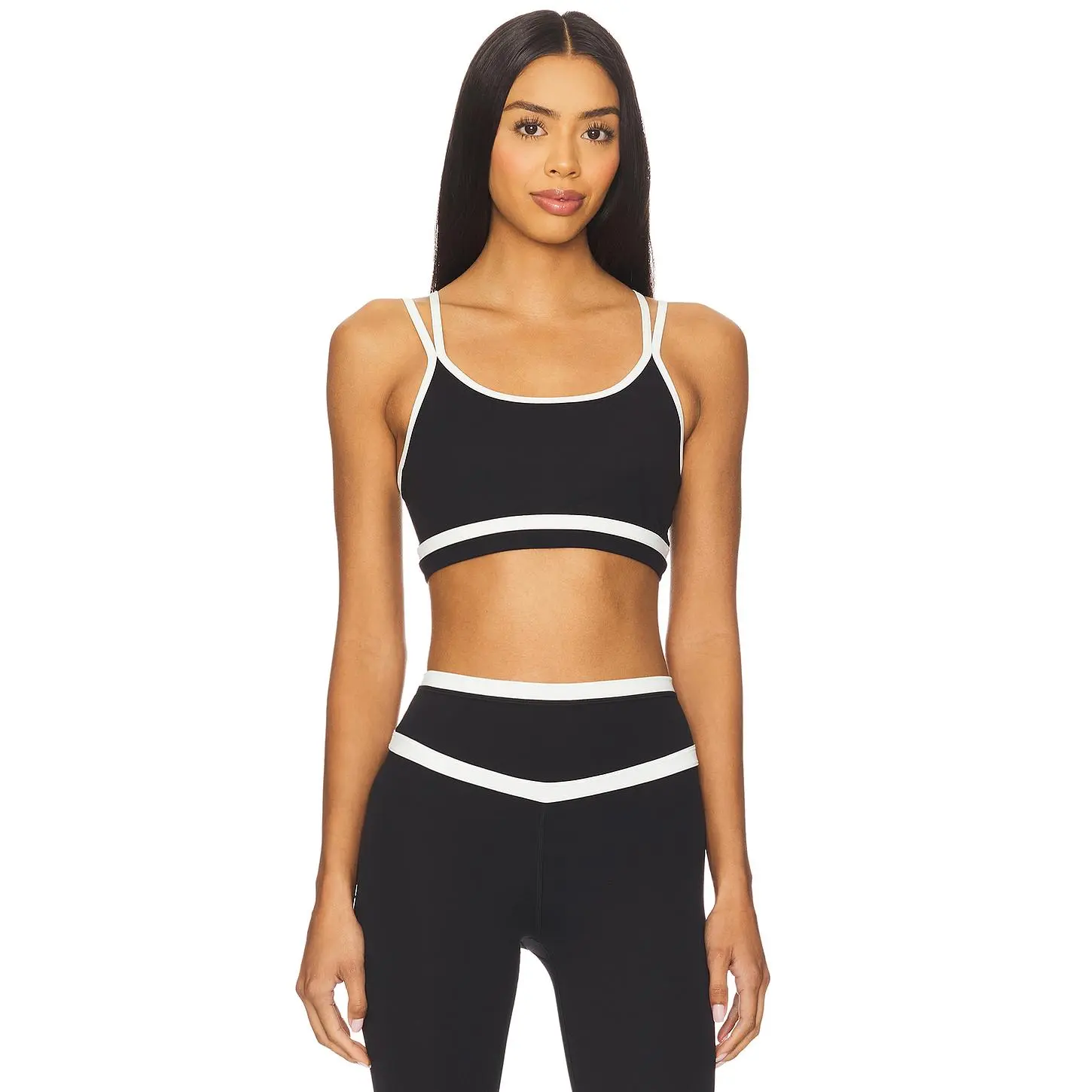 Splits59 Eva Rigor Double Strap Sports Bra in Black & White