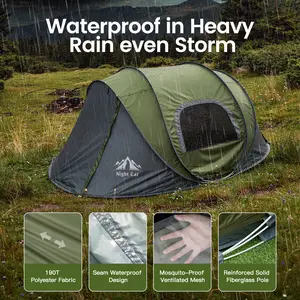 Night Cat Instant Pop-Up Beach Tent: 3-Second Setup, 40% Smaller Pack, 9.5'x6.6'x4' for 2-4P with Porch, 3000mm Waterproof for Camping, Beach, Festival, Hiking & Backyard tiktokshopspringglowup summervibes