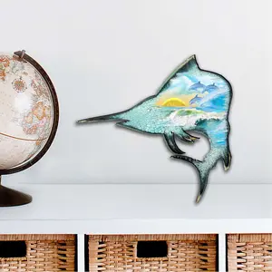 Designocracy 8198533M 12x9 in. Marlin Fish Decorative Animal-Shaped Hanging Decor, Coastal Outdoor Home Large Ornaments