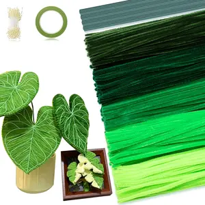 371 Pipe Cleaners  Set, Mixed Colors Chenille Stems Bulk with Floral Wires, Gardening Tape, Stamen for DIY Flower Making Kit, Idea  for Thanksgiving Christmas(Green)