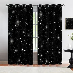 2pcs， Featuring perforated installation and starry sky printed Grommet Window Curtains at night, suitable for living rooms, kitchens, bedrooms, study rooms, dining rooms, and home decor