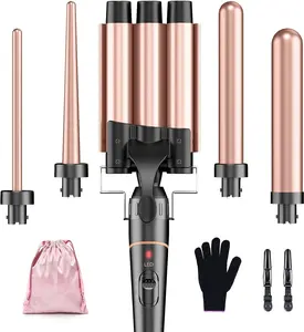 BESTOPE PRO Waver Curling Iron - 3 Barrel Hair Crimper Iron, 5 in 1 Curling Wand Set, Fast Heating Up Hair Wand with 2 Clips, Crimper Wand Curler for All Hair Type, Storage Bag & Heat Protective Glove