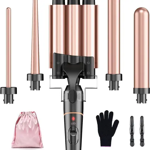 BESTOPE PRO 5-in-1 Curling Irons & Straighteners Set - 8.5 Inches 3 Barrel Curling Iron, Fast-Heating Curling Wand, 2 Temperature Settings, 360° Swivel Power Cord, 2 Clips, Storage Bag, Heat Protective Glove for All Hair Types