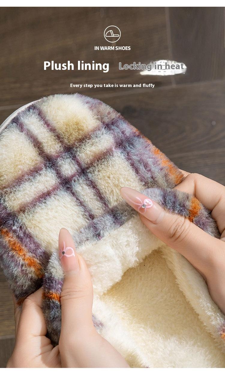 Women's Home Plush Warm Non-slip Plaid Cotton Shoes