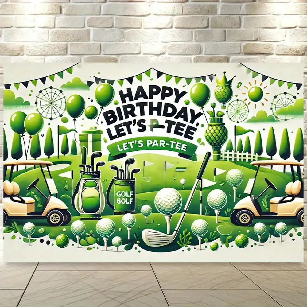 "Let's Par-Tee" Golf Themed Birthday Banner, 8x6ft Vibrant Print Polyester Wall Covering, Decor with Balls, Clubs & Accessories, Ideal for Indoor/Outdoor Party Decor, Festive Backdrop, Outdoor Banners