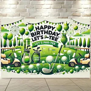 Golf-Themed Happy Birthday Banner - 8x6ft Vibrant Polyester Wall Covering with "Let'S Par-Tee" Slogan, Golf Course Design with Golf Balls, Clubs & Accessories, Perfect for Birthday Party Decor, Indoor & Outdo