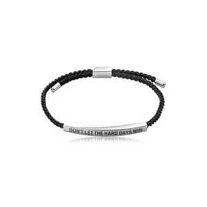 RCC Engraved Quote Adjustable Rope Bracelet, Curved Bar Inspirational Wristband "Don't Let The Hard Days Win" Minimal Daily Jewelry for Men Women
