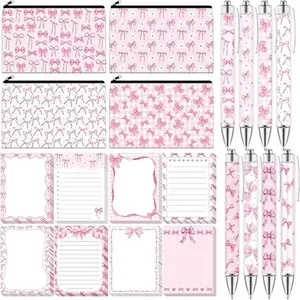 20 Pieces Pink Bow Gift Set with 3 x 4 Inches Bowknot Sticky Notes, 1.0 mm Ballpoint Pens, Pencil Bags, Makeup Bags, Office Supplies for Women