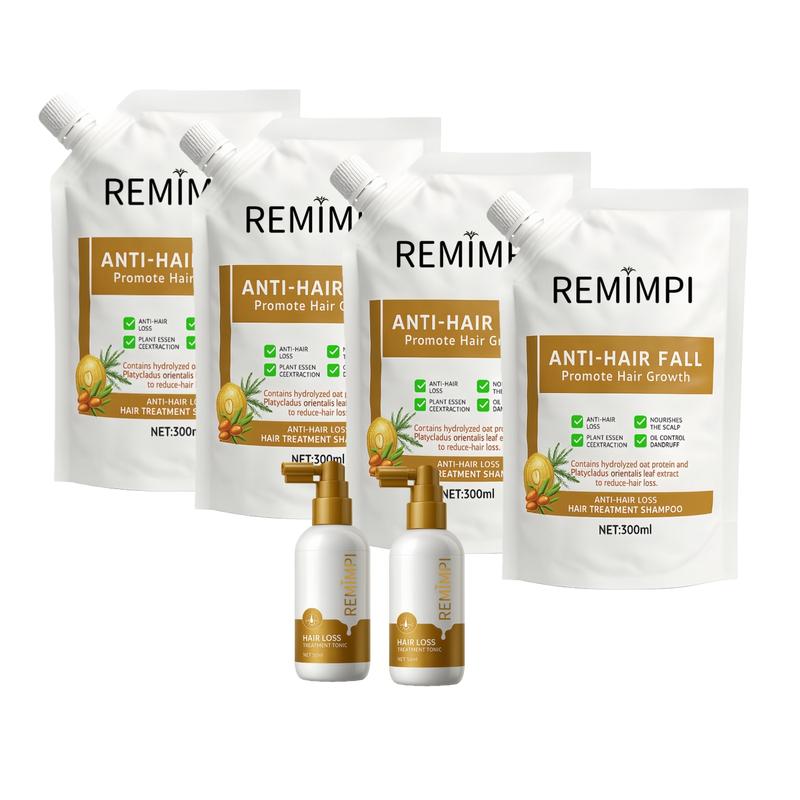 REMIMPI Intensive Hair Repair Set – 4 Anti Hair Loss Shampoos + 2 Growth Tonics | Advanced Herbal Treatment for Thinning, Damaged Hair & Weak Scalp (300ml x 4 + 50ml x 2)