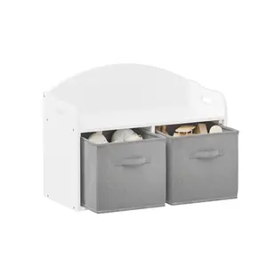 Kids Wooden Toy Box/Bench with Collapsible Fabric Drawers,Toy Storage Cabinet Organizer, White