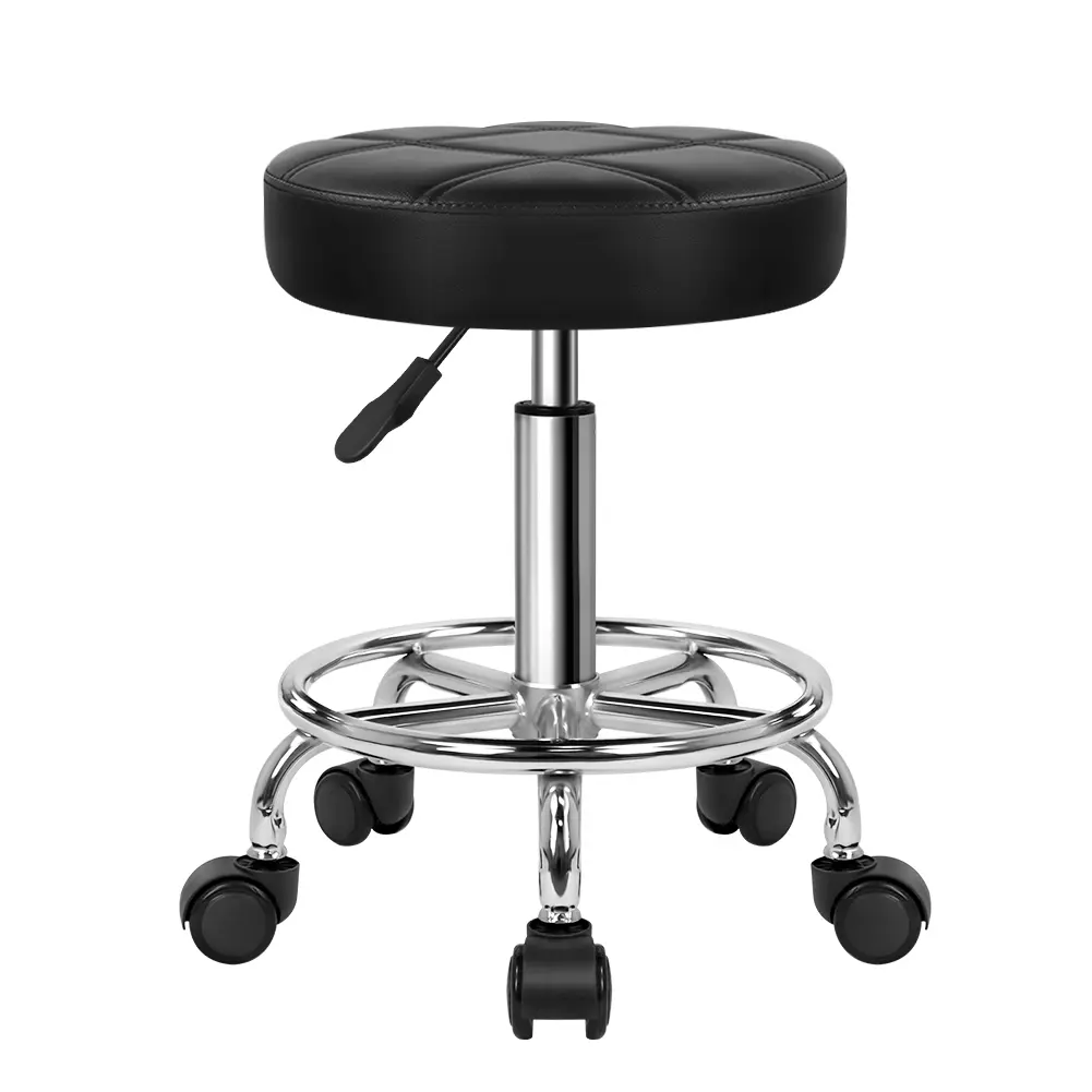 KKTONER Modern PU Leather Round Rolling Stool - Adjustable Height Hydraulic Swivel Chair with Wheels for Office, SPA Shop Use (Black), Adjustable Height Chairs, Hydraulic Chair