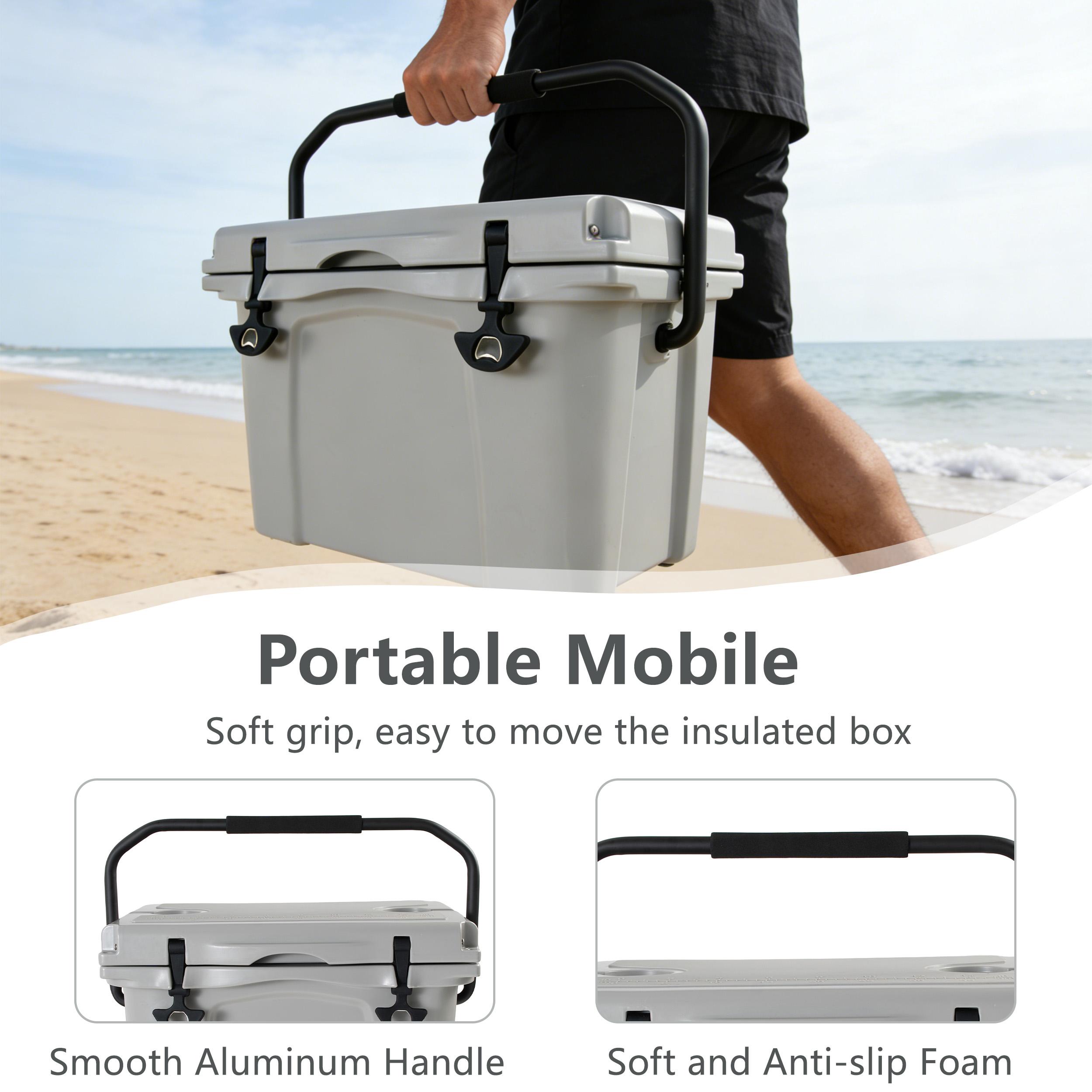 Dufominc 25QT Volume Sturdy Rotational Mold Insulated Hard Cooler with Ergo Handle, Large Size, Bottle Opener, Cup Holder, Forming Ruler, 5-7 Day Ice Retention for Camping, Beach, Travel