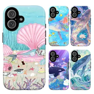 Ocean Phone Case – Whimsical Mermaid & Whale Illustration with Seashell, Coral Reef & Underwater Scene, Aesthetic Fantasy Sea Art Protective Cover for iPhone 11 12 13 14 15 16 17 Pro Max X XS & Samsung Galaxy S21–S25, Ocean Lover Gift