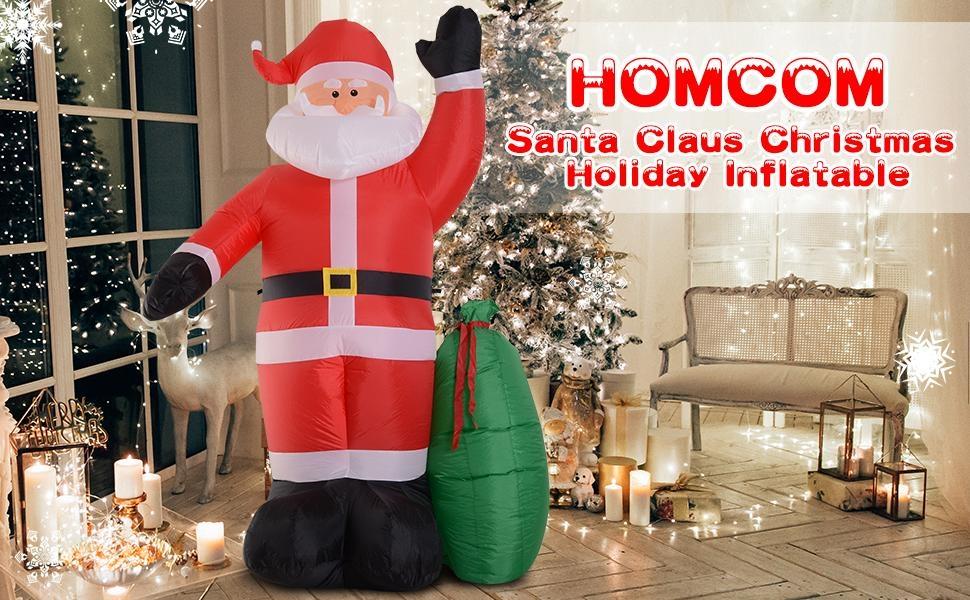 HOMCOM 8ft Christmas Inflatables Outdoor Decorations Santa Claus, Blow-Up Yard Christmas Decor with LED Lights Display