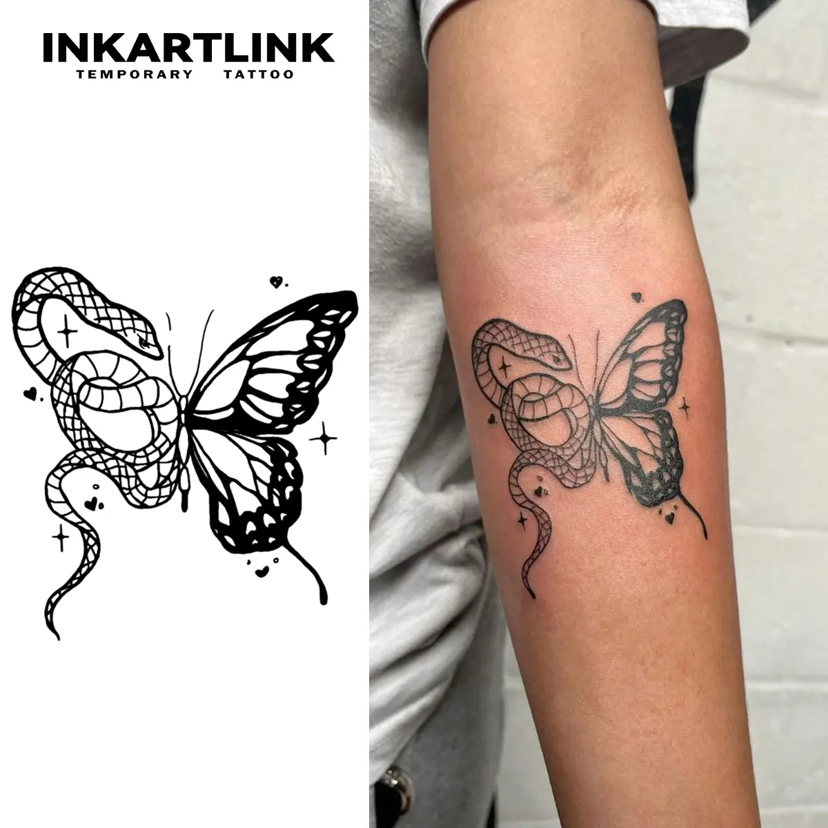 INKARTLINK Semi-Permanent Tattoos, Long Lasting 1-2 Weeks, Realistic & Waterproof Temporary Tattoos for Adults, 2 Sheets of Flower & Snake Art for All Skin Types