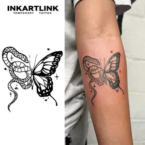 INKARTLINK Tattoo Tech, 2 Sheets Semi-Permanent Temporary Tattoos ,Flower and Snake,Adult Art Design,Lasts 1-2 Weeks, Waterproof, Realistic Look, No Adhesive, No Reflection,For Man And Woman,Ideal for Swimming, Party