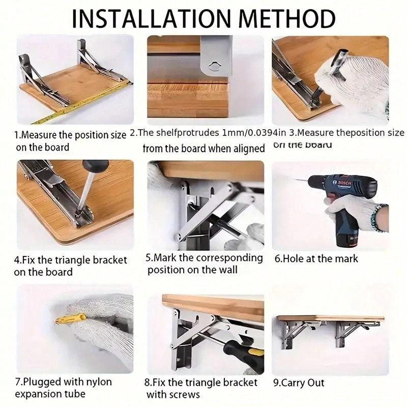 TAIMASI Heavy-Duty Folding Shelf Brackets - Space-Saving Wall-Mounted Design For Tables & Workbenches | Includes Mounting Screws - Seasonal Solution For: • Labor Day Workshop Upgrades • Thanksgiving Extra Serving Space • Christmas Gift For DIY Enthusiasts