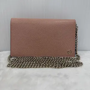 Pre-owned Gucci Interlocking G Pink Leather Chain Wallet Crossbody Bag FY053 26.05.21