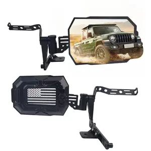 Doors Off Mirrors Side View Mirrors Black/color Removable Flag Panel for 2018-2025 Wrangler JL & Gladiator JT Multi-angle Adjustment CNC Die-casting Anti-corrosion