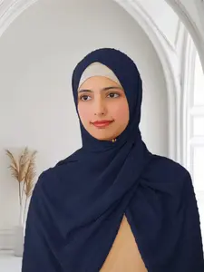 Pom Bubble Chiffon Hijab Navy Blue - Versatile and Lightweight Design for Everyday Wear