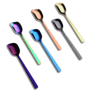Yogurt Spoon, Stainless Steel Gelato/Ice Cream Spoon, Multi-color Fruit Spoon, Dessert Spoon, 6.4-inch, Set of 6 Cutlery Tableware