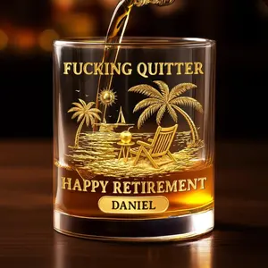 Personalized Retirement Whiskey Glass, Fcking Quitter Happy Retirement, for Mom, Dad, Funny Whiskey Glass, Barware Decor