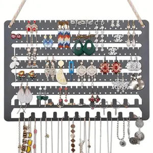 Wooden Wall-Mounted Jewelry Display Rack, Eight-Layer Wood Storage Shelf, Durable Hemp Rope Design, Perfect for Rings Necklaces Bracelets, Durable Storage Organizer