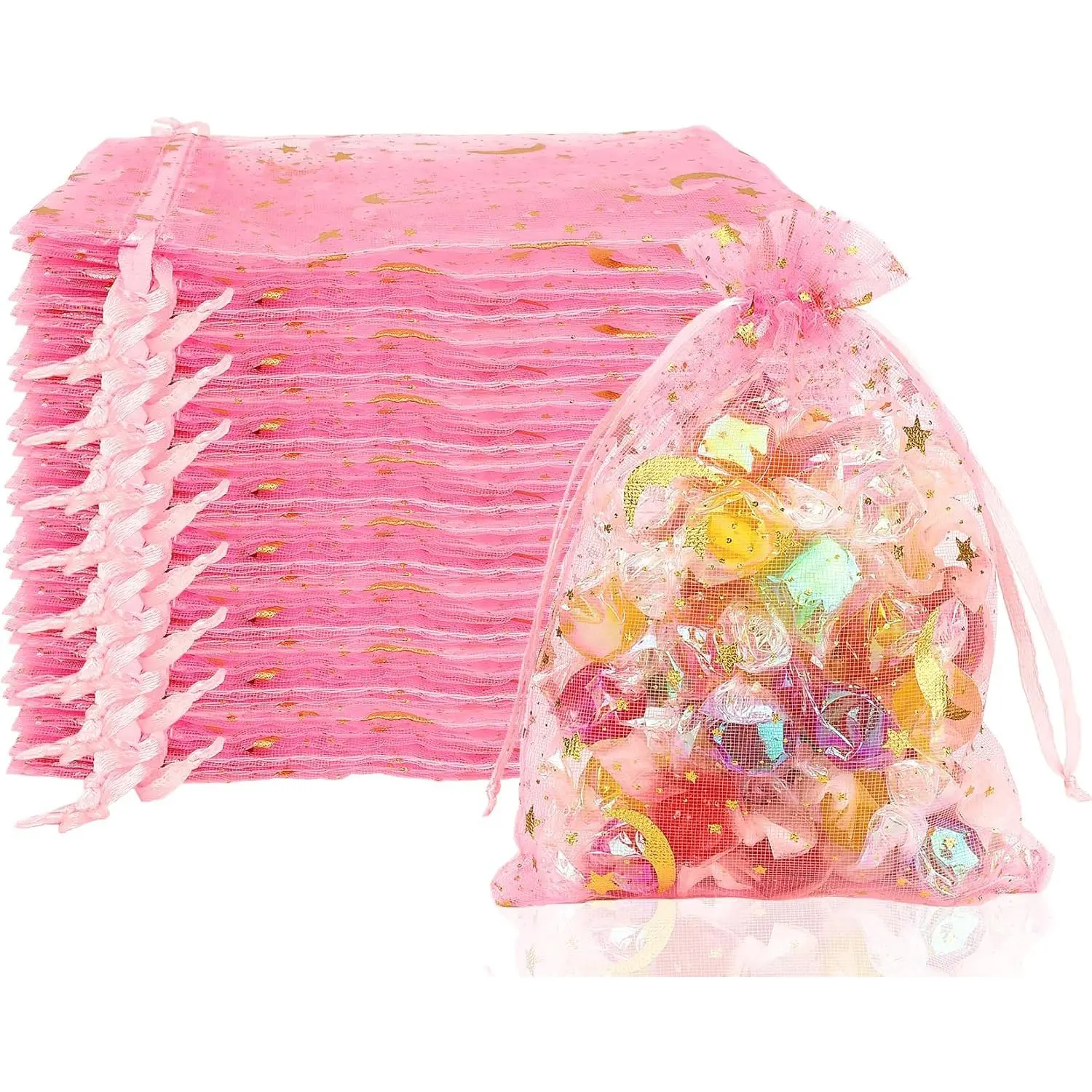 Moon  Organza Bags 4x6 Small Mesh Bag Drawstring 50 count Mesh  Bags Drawstring Pouch Wedding Favor Bags  Pouches Bulk  Pouch for Candy Soaps Birthday Festival Party Supplies, Pink