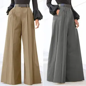 Women's High Waist Pleated Wide Leg Pants, Elegant Flared Trousers with Pockets, Formal Palazzo Pants for Office, Party & Special Occasions, Fashion High Waist Flowy Dress Pants