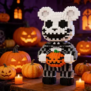 Pumpkin Skull Bear 3D Puzzle Building Block Ornament, Home Office Decor, Party Decoration, Ideal Gift for Thanksgiving Christmas Halloween Easter