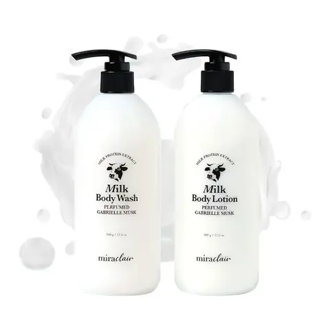 miraclair Milk Body Wash & Lotion, Gabrielle Musk Scented, Hydrating Body Wash & Lotion with Milk Protein, Goat Milk, Hyaluronic Acid, and Ecocert Ingredients for Nourished, Glowing Skin & Long-Lasting Fragrance, Korean Body Care Set
