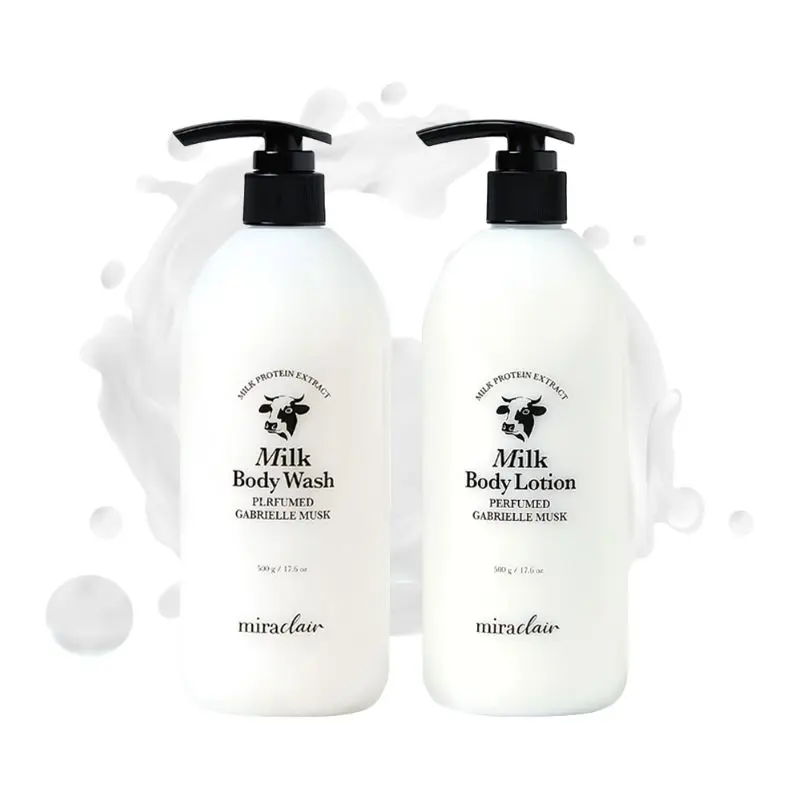 miraclair Milk Body Wash & Lotion, Gabrielle Musk Scented, Hydrating Body Wash & Lotion with Milk Protein, Goat Milk, Hyaluronic Acid, and Ecocert Ingredients for Nourished, Glowing Skin & Long-Lasting Fragrance, Korean Body Care Set