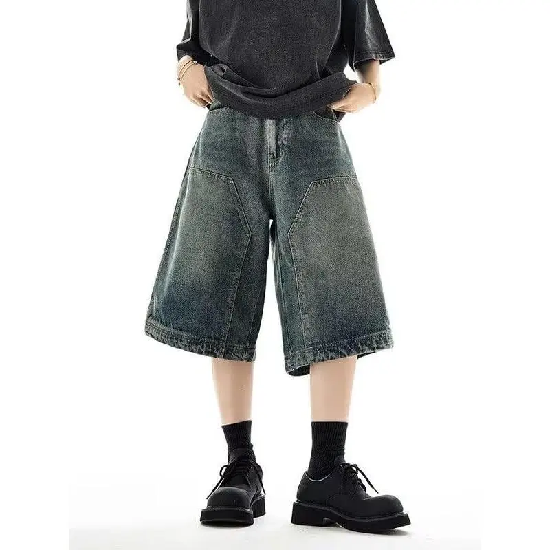 Baggy Jorts Y2k Heren Baggy Jeans Shorts Grunge Skater Broek Losse Cargo Jorts Shorts Hip Hop Denim Shorts(Black,Large