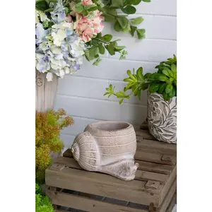 8.3x7x4.7" Decorative Sand and Cement Snail Planter with Textured Beige Finish