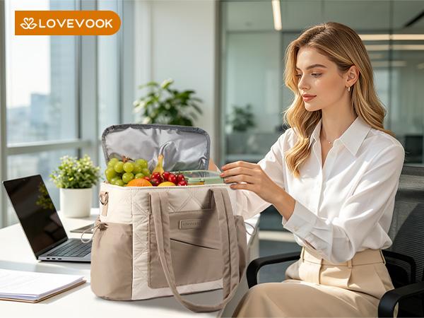 LOVEVOOK Lunch Box for Women, Quilted Insulated Lunch Bag Tote with 40oz Water Bottle Holder, Large Leakproof Cooler Bag for Women with Shoulder Strap, Work Office Nurse Teacher Picnic Travel LOVEVOOK Lunch Box for Women, Quilted Insulated Lunch Bag Tote with 40oz Water Bottle Holder, Large Leakproof Cooler Bag for Women with Shoulder Strap, Work Office Nurse Teacher Picnic Travel