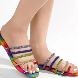 Rainbow Sandal Glitter Diamond Footwear Walking Shoes with Colorful Beads and Diamond Accents for Women's Style