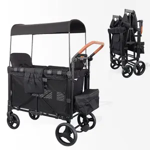 2-Seater Wagon Stroller, Twin Baby Stroller&Twin Camper, Can Be Folded, Awning Removable, Lightweight Multifunctional Stroller, Spring Outing Essential Goodies